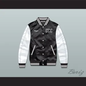 Kingpin Cartel Community College Black/ White Varsity Letterman Satin Bomber Jacket