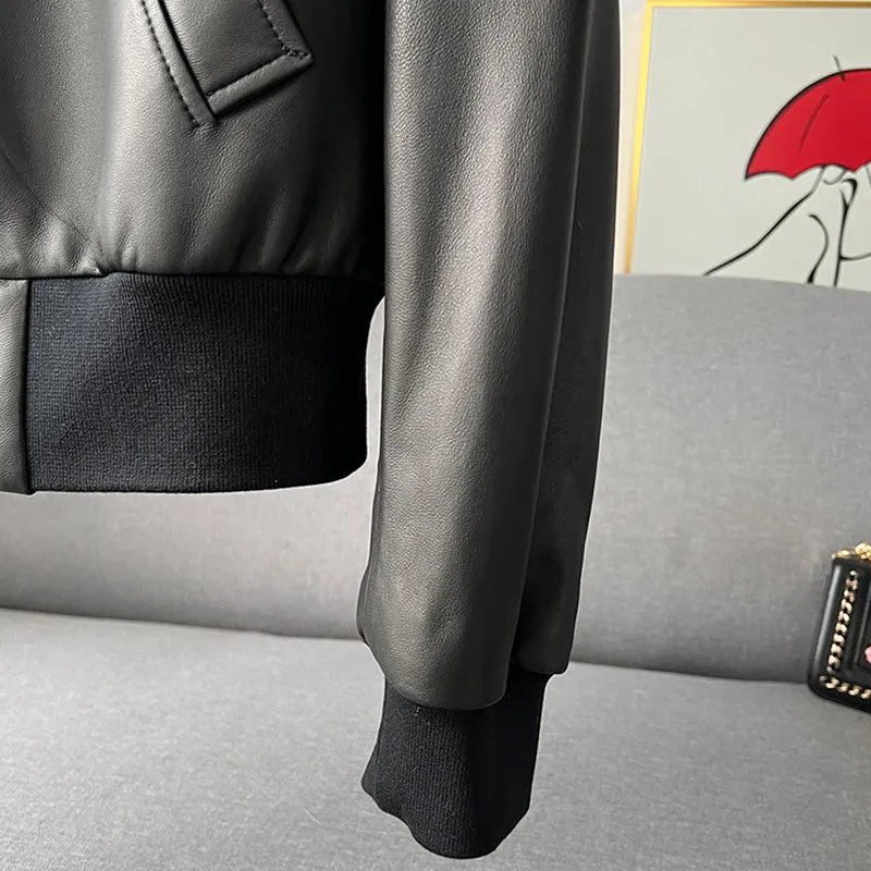 Lady Spring Vegetable Tanned Leather jackets New Arrivals Women's Genuine Sheepskin 2022 Coats Female Black Motorcycle CL4011