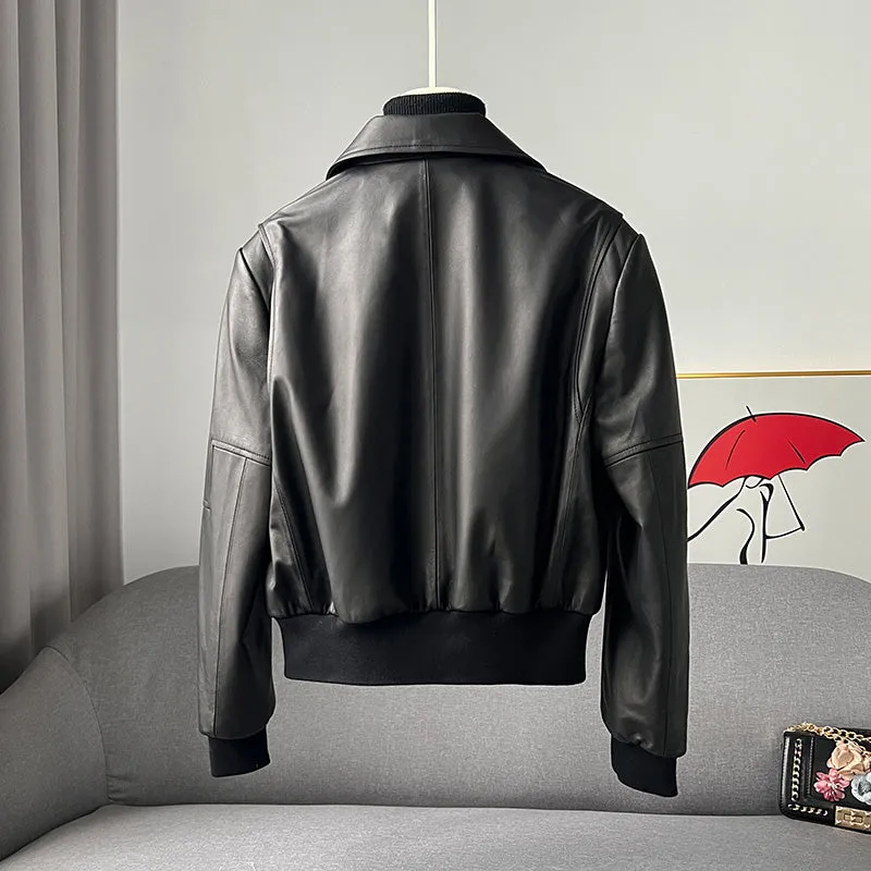 Lady Spring Vegetable Tanned Leather jackets New Arrivals Women's Genuine Sheepskin 2022 Coats Female Black Motorcycle CL4011