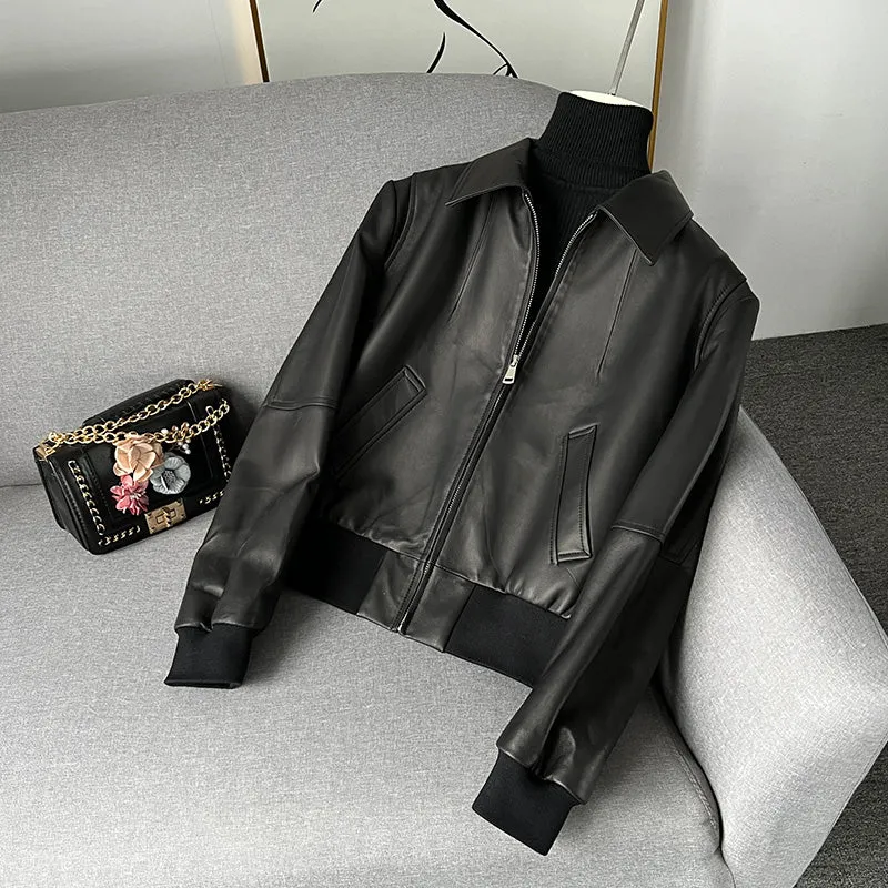 Lady Spring Vegetable Tanned Leather jackets New Arrivals Women's Genuine Sheepskin 2022 Coats Female Black Motorcycle CL4011