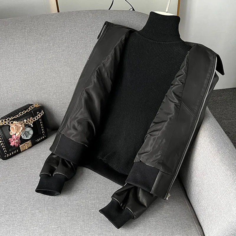 Lady Spring Vegetable Tanned Leather jackets New Arrivals Women's Genuine Sheepskin 2022 Coats Female Black Motorcycle CL4011