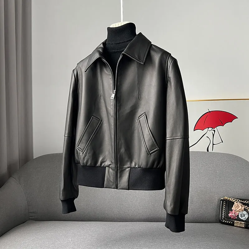 Lady Spring Vegetable Tanned Leather jackets New Arrivals Women's Genuine Sheepskin 2022 Coats Female Black Motorcycle CL4011
