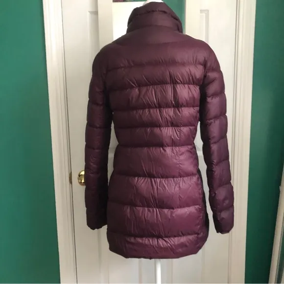 Lands’ End Burgandy down puffer 3/4 length jacket XS