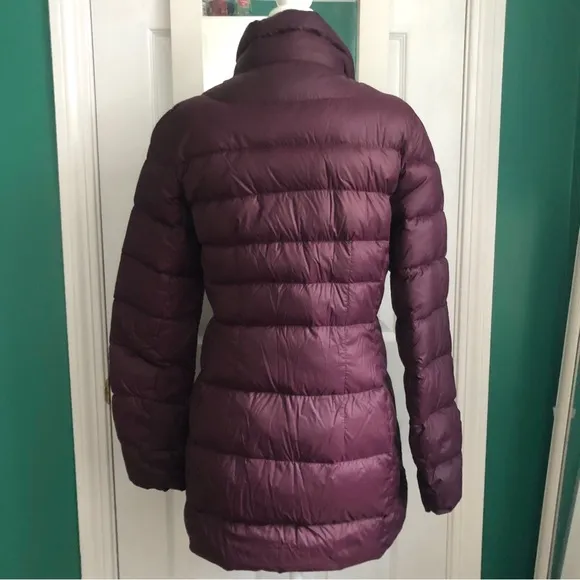 Lands’ End Burgandy down puffer 3/4 length jacket XS