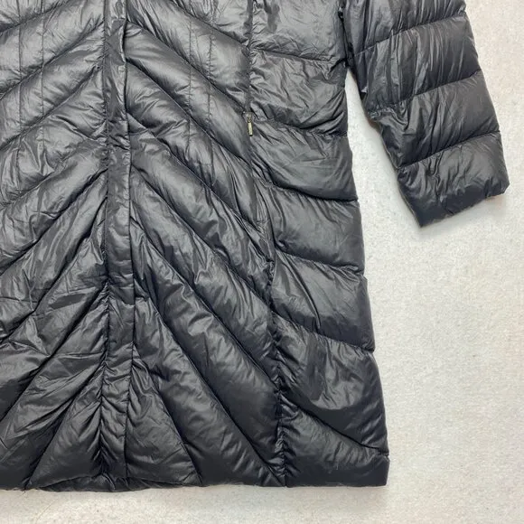 Lands' End Down Puffer Coat Women's XL Black Full Zip Hooded Long Jacket