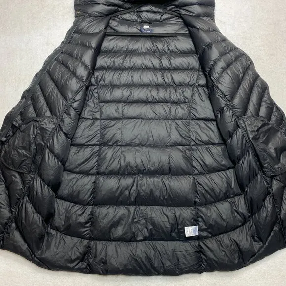 Lands' End Down Puffer Coat Women's XL Black Full Zip Hooded Long Jacket