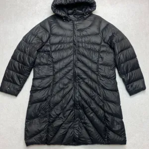 Lands' End Down Puffer Coat Women's XL Black Full Zip Hooded Long Jacket