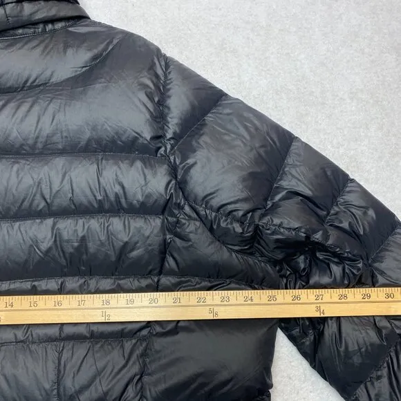 Lands' End Down Puffer Coat Women's XL Black Full Zip Hooded Long Jacket