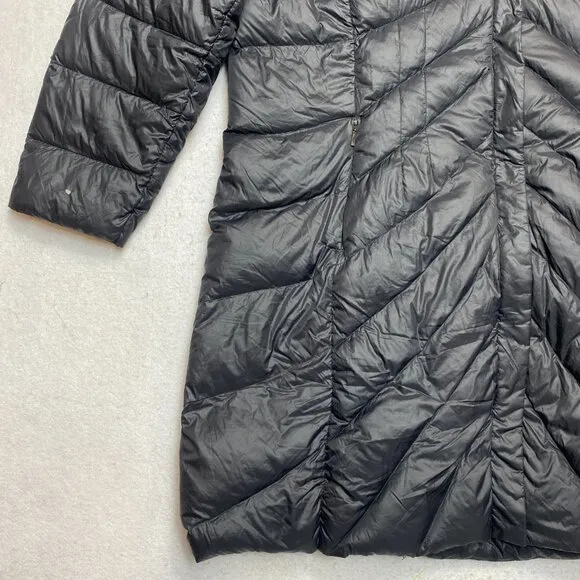 Lands' End Down Puffer Coat Women's XL Black Full Zip Hooded Long Jacket