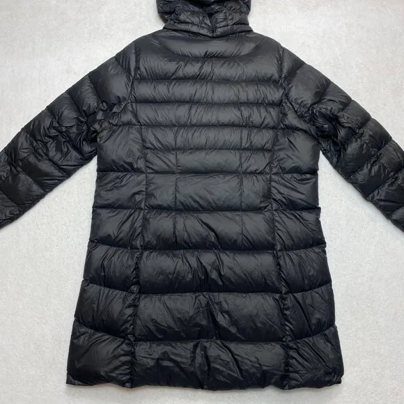 Lands' End Down Puffer Coat Women's XL Black Full Zip Hooded Long Jacket