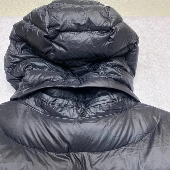 Lands' End Down Puffer Coat Women's XL Black Full Zip Hooded Long Jacket