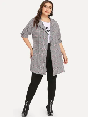Large Size Women's Fat Mm Long Sleeve Plaid Jacket