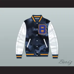 Lethal Weapon 2 Martin Riggs Navy Blue and White Varsity Letterman Satin Bomber Jacket