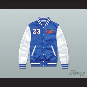 Like Mike 23 Blue/ White Varsity Letterman Satin Bomber Jacket