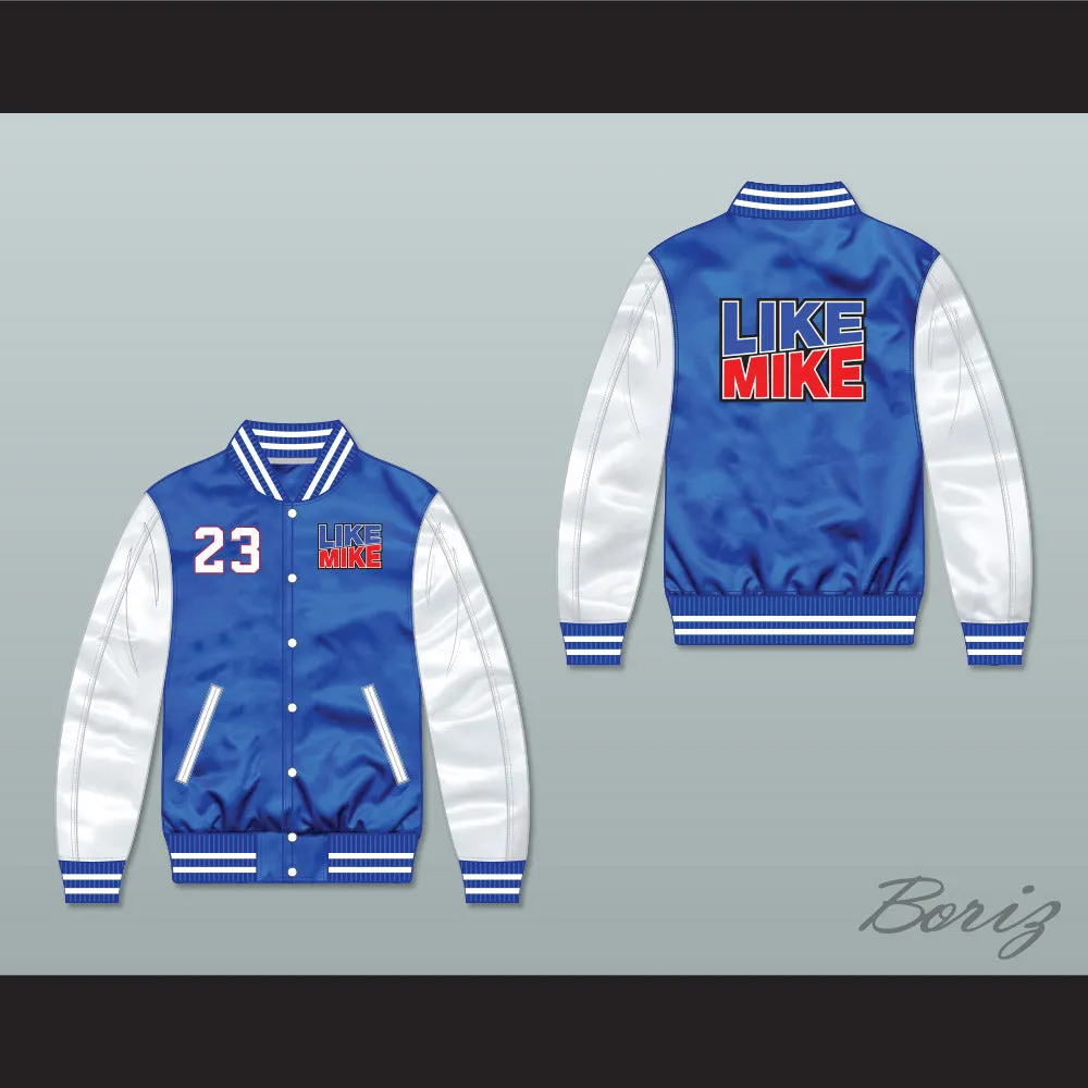 Like Mike 23 Blue/ White Varsity Letterman Satin Bomber Jacket