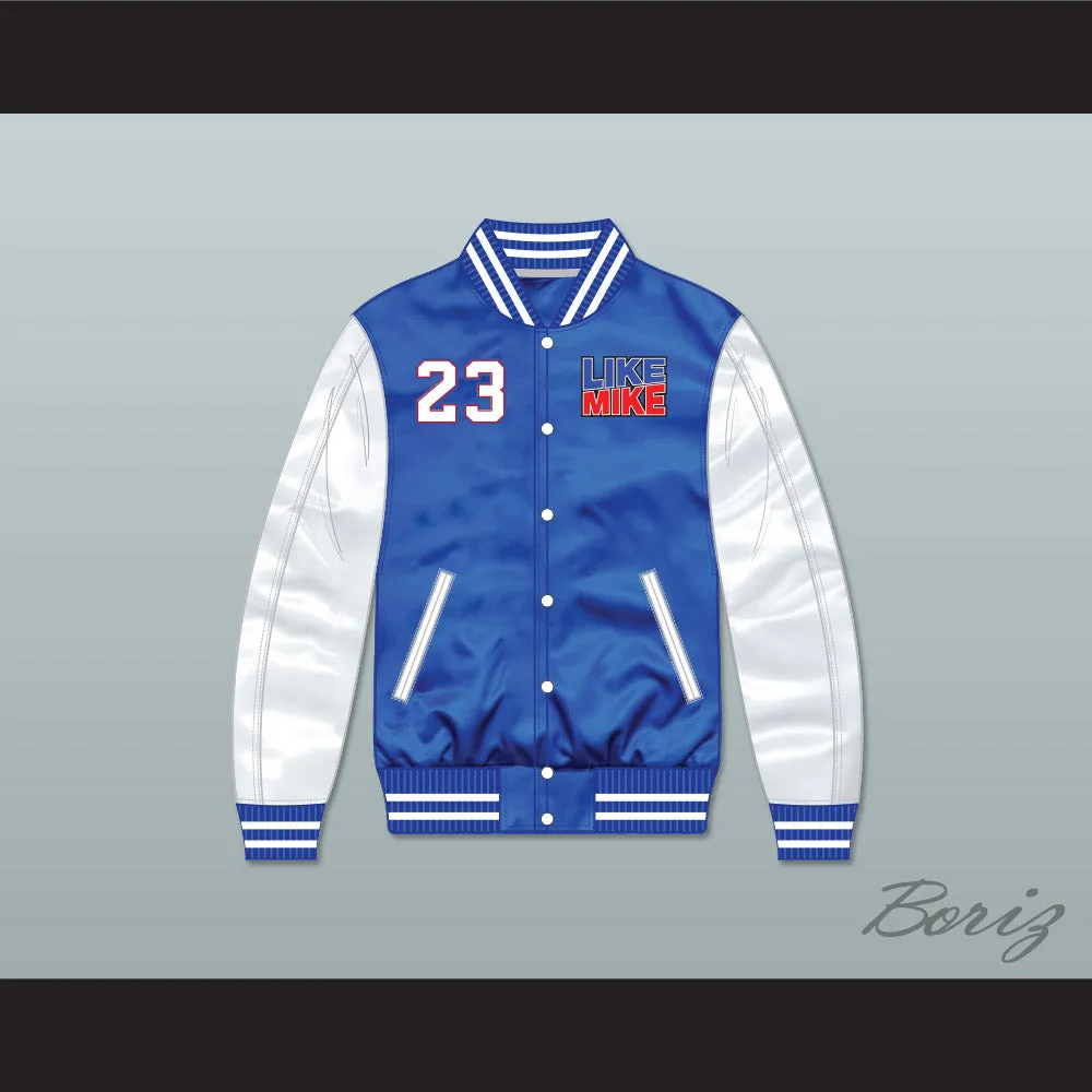 Like Mike 23 Blue/ White Varsity Letterman Satin Bomber Jacket