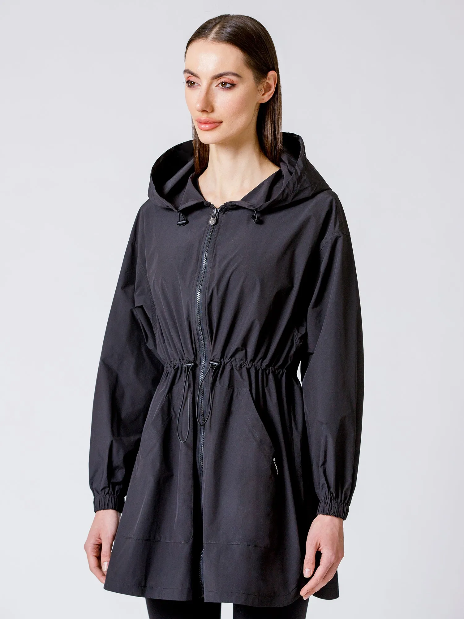 LONG HOODED ZIP UP WINDBREAKER