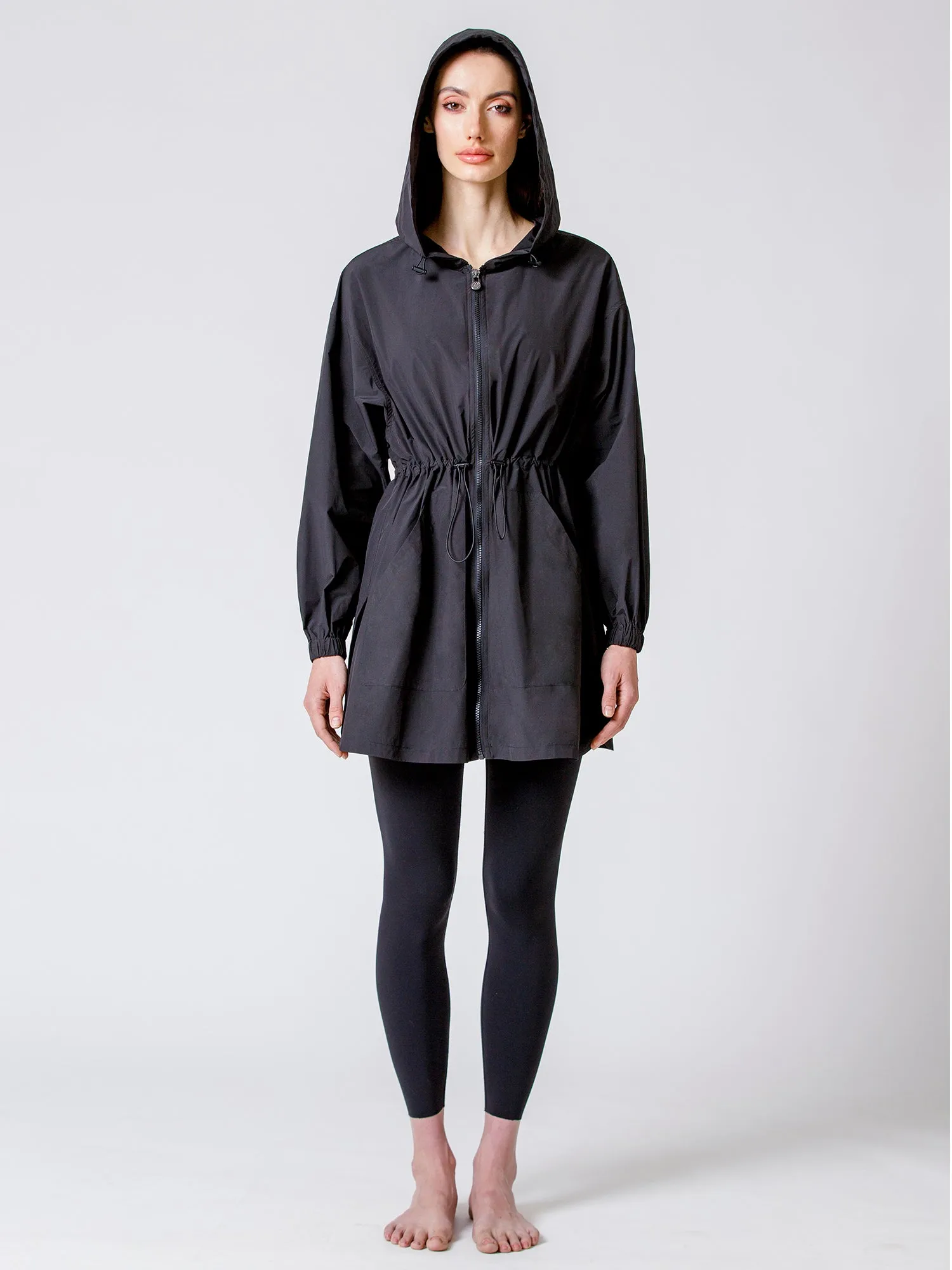 LONG HOODED ZIP UP WINDBREAKER