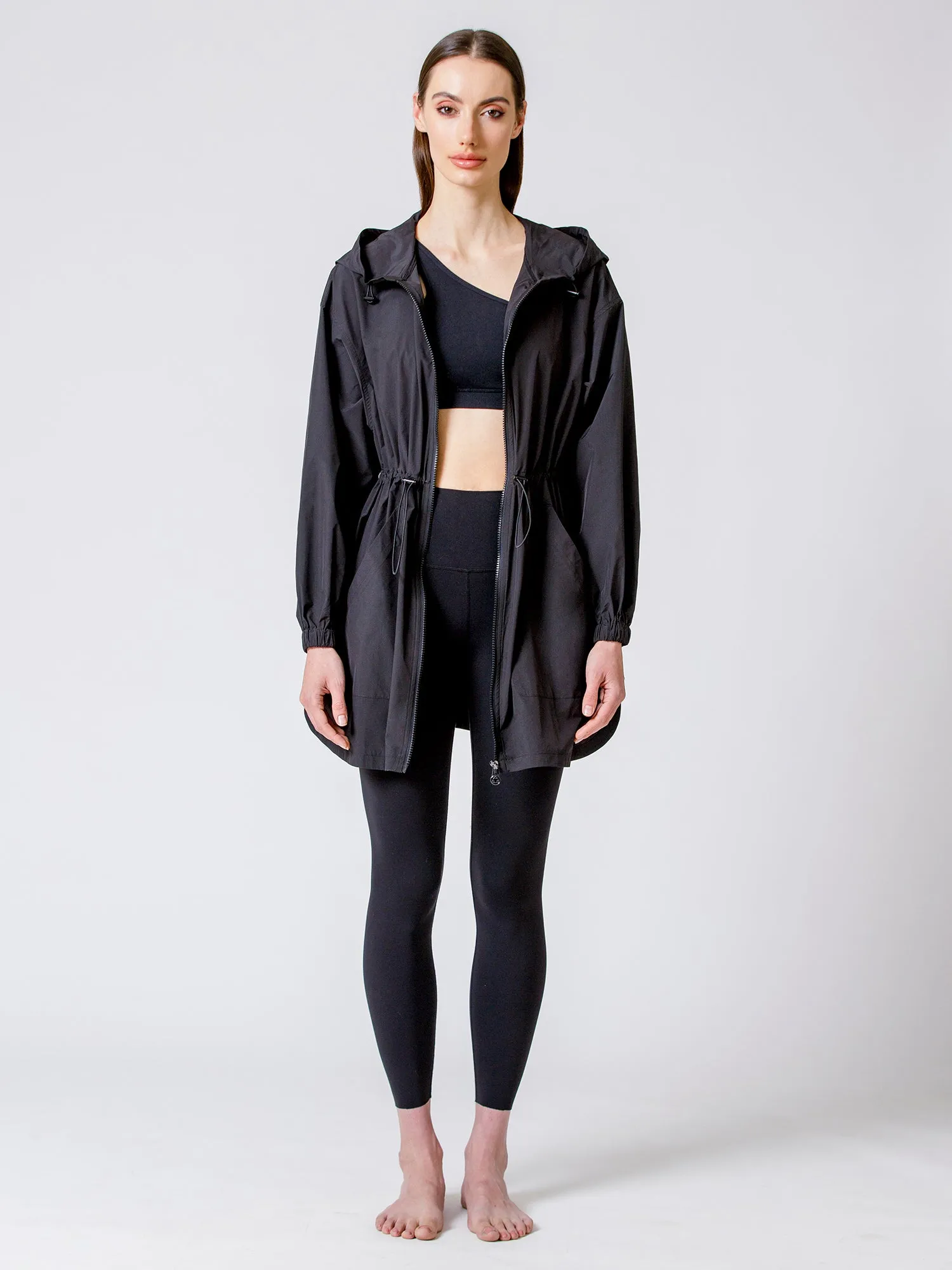 LONG HOODED ZIP UP WINDBREAKER