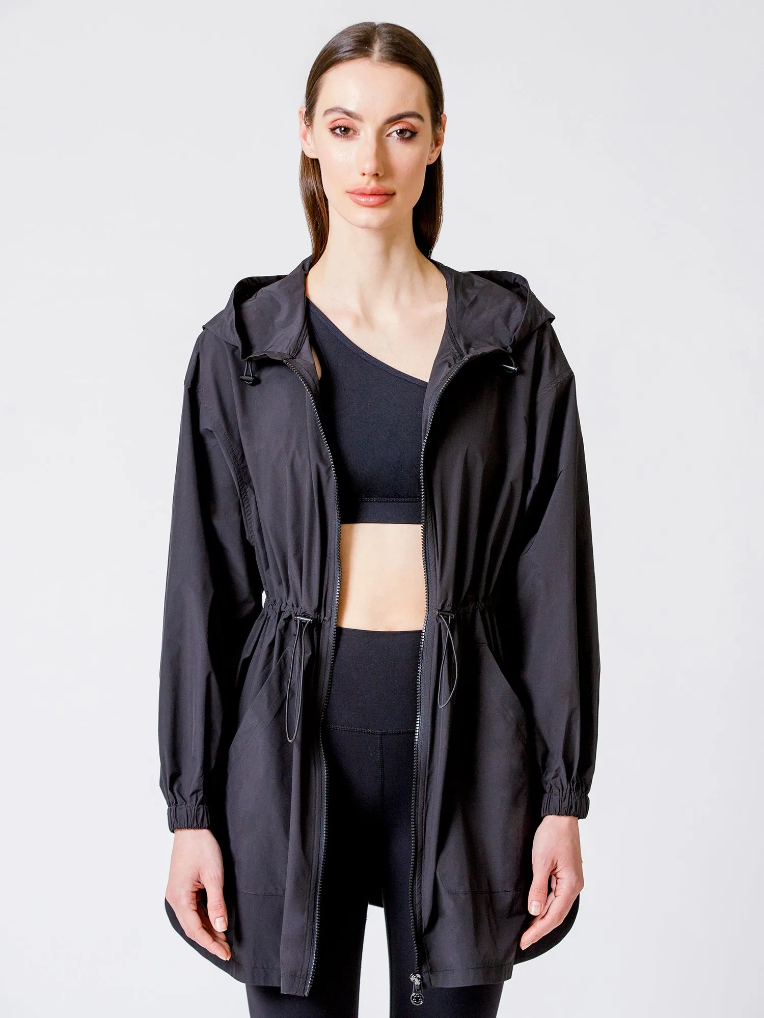 LONG HOODED ZIP UP WINDBREAKER