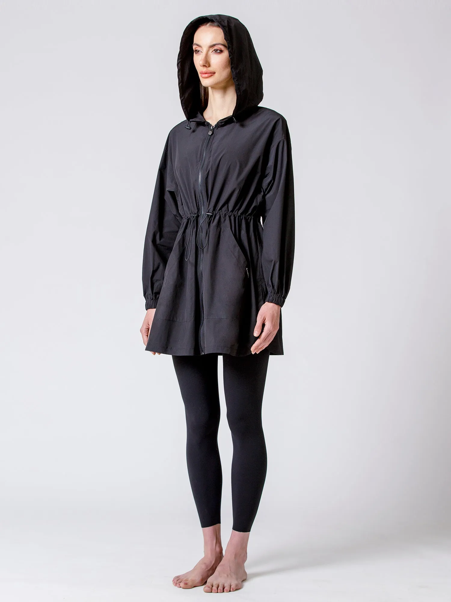 LONG HOODED ZIP UP WINDBREAKER