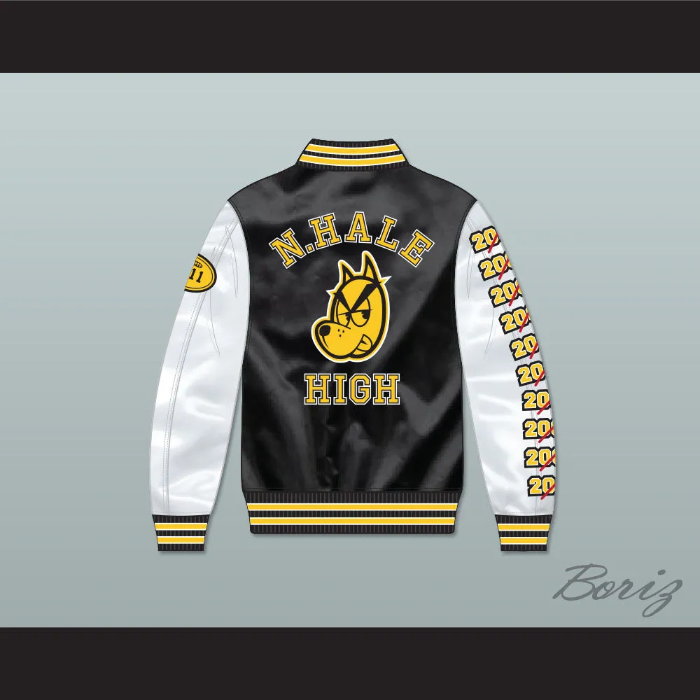 Mac Johnson N. Hale High School Black Deluxe Varsity Letterman Satin Bomber Jacket