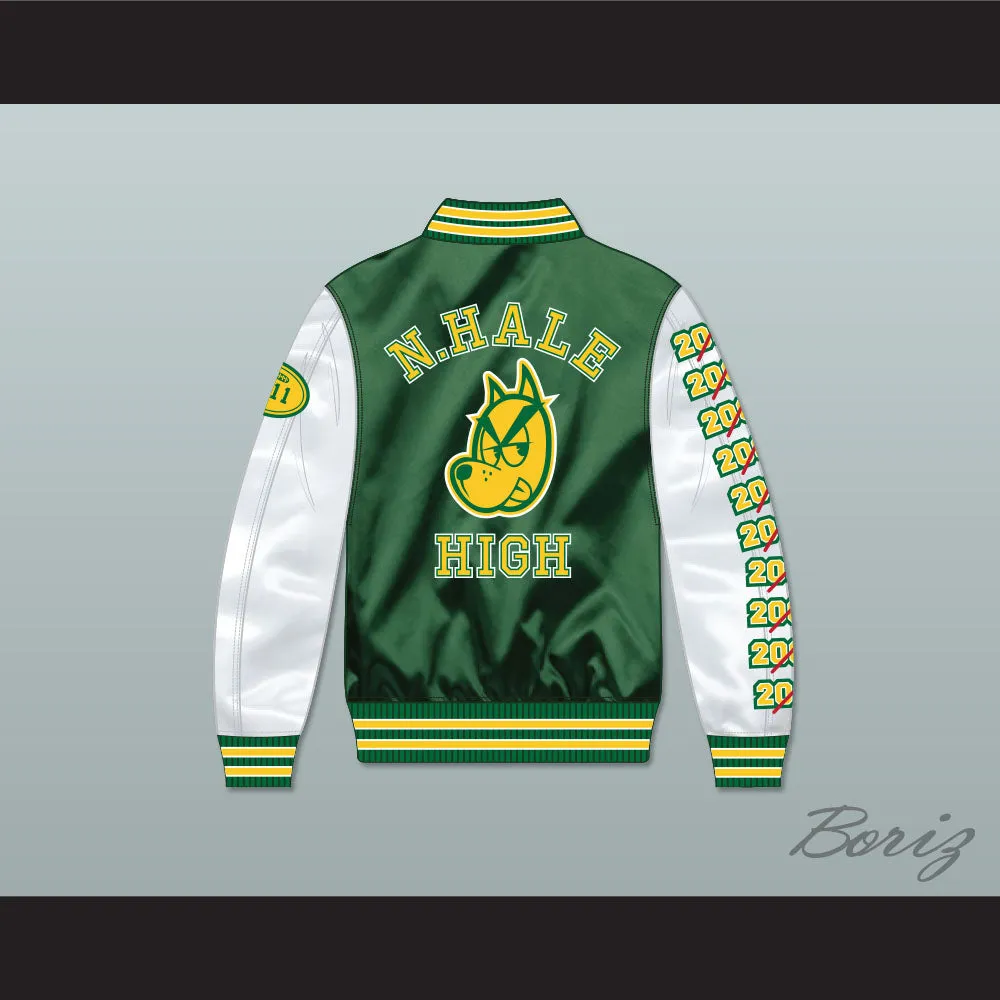 Mac Johnson N. Hale High School Dark Green Deluxe Varsity Letterman Satin Bomber Jacket