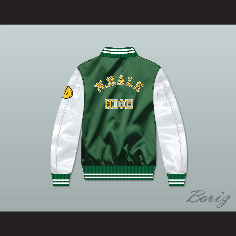 Mac N.Hale High School Green/ White Varsity Letterman Satin Bomber Jacket