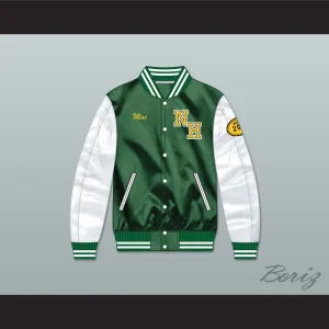 Mac N.Hale High School Green/ White Varsity Letterman Satin Bomber Jacket
