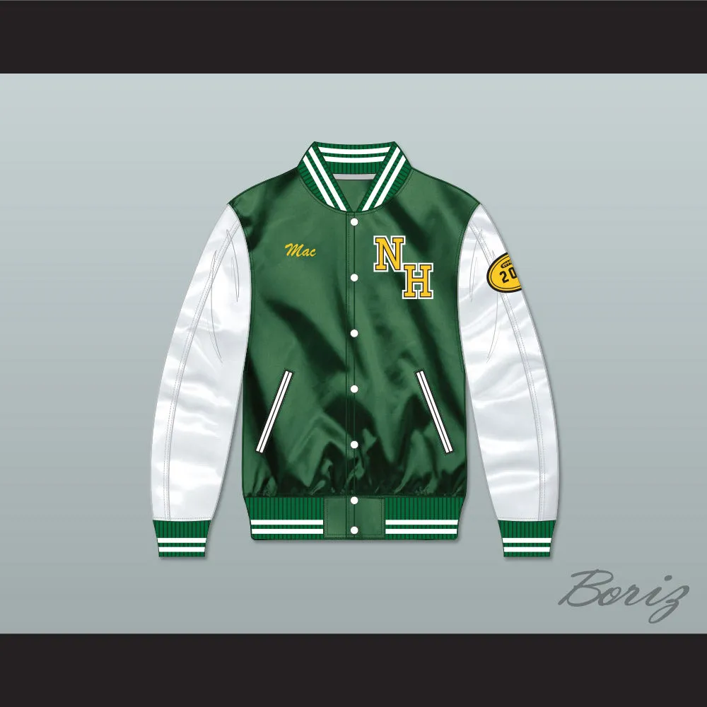 Mac N.Hale High School Green/ White Varsity Letterman Satin Bomber Jacket