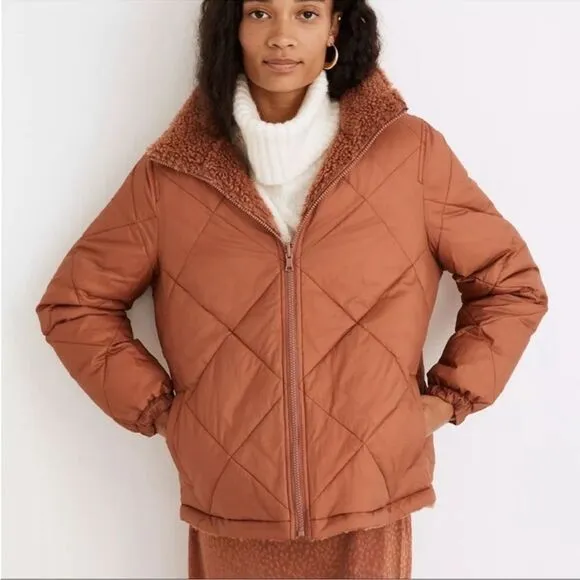 Madewell reversible sherpa quilted puffer insulated full zip jacket coat large