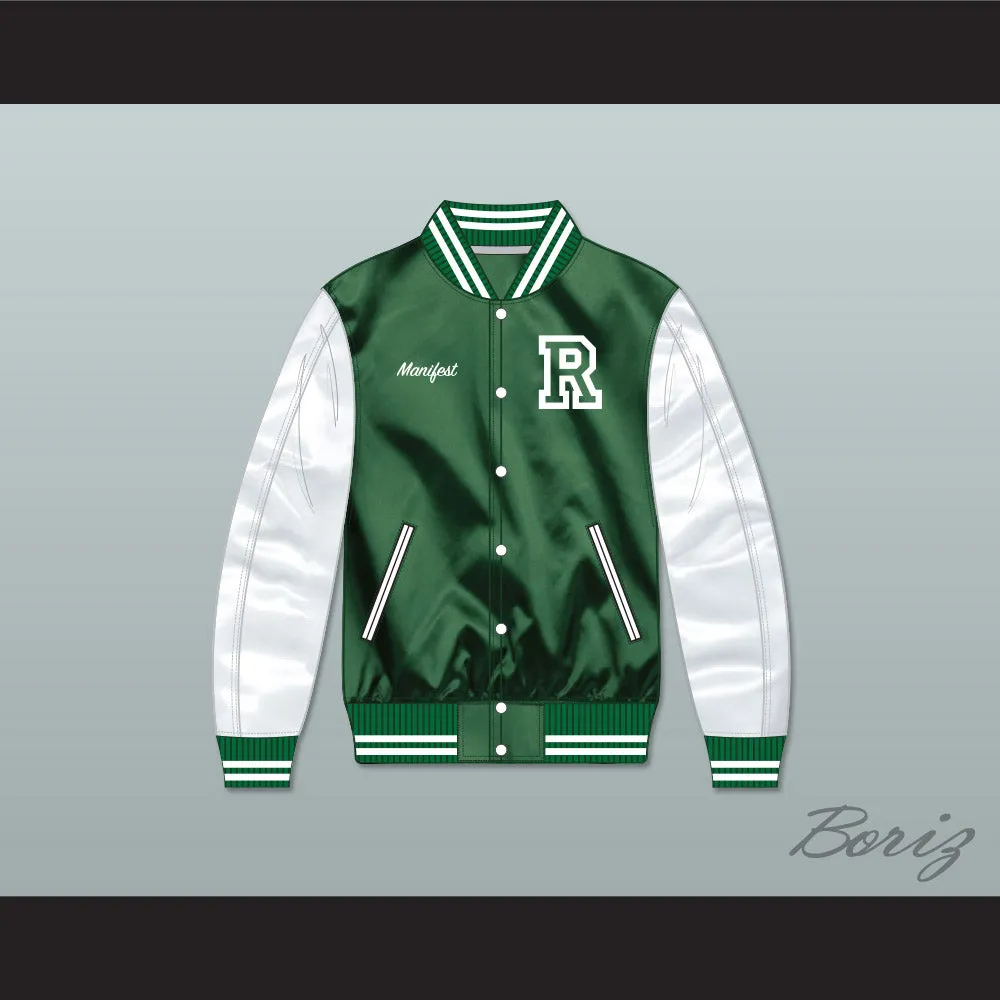 Manifest School of Results Green/ White Varsity Letterman Satin Bomber Jacket