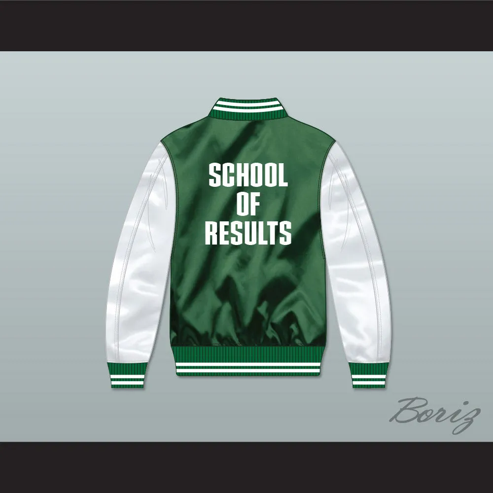 Manifest School of Results Green/ White Varsity Letterman Satin Bomber Jacket