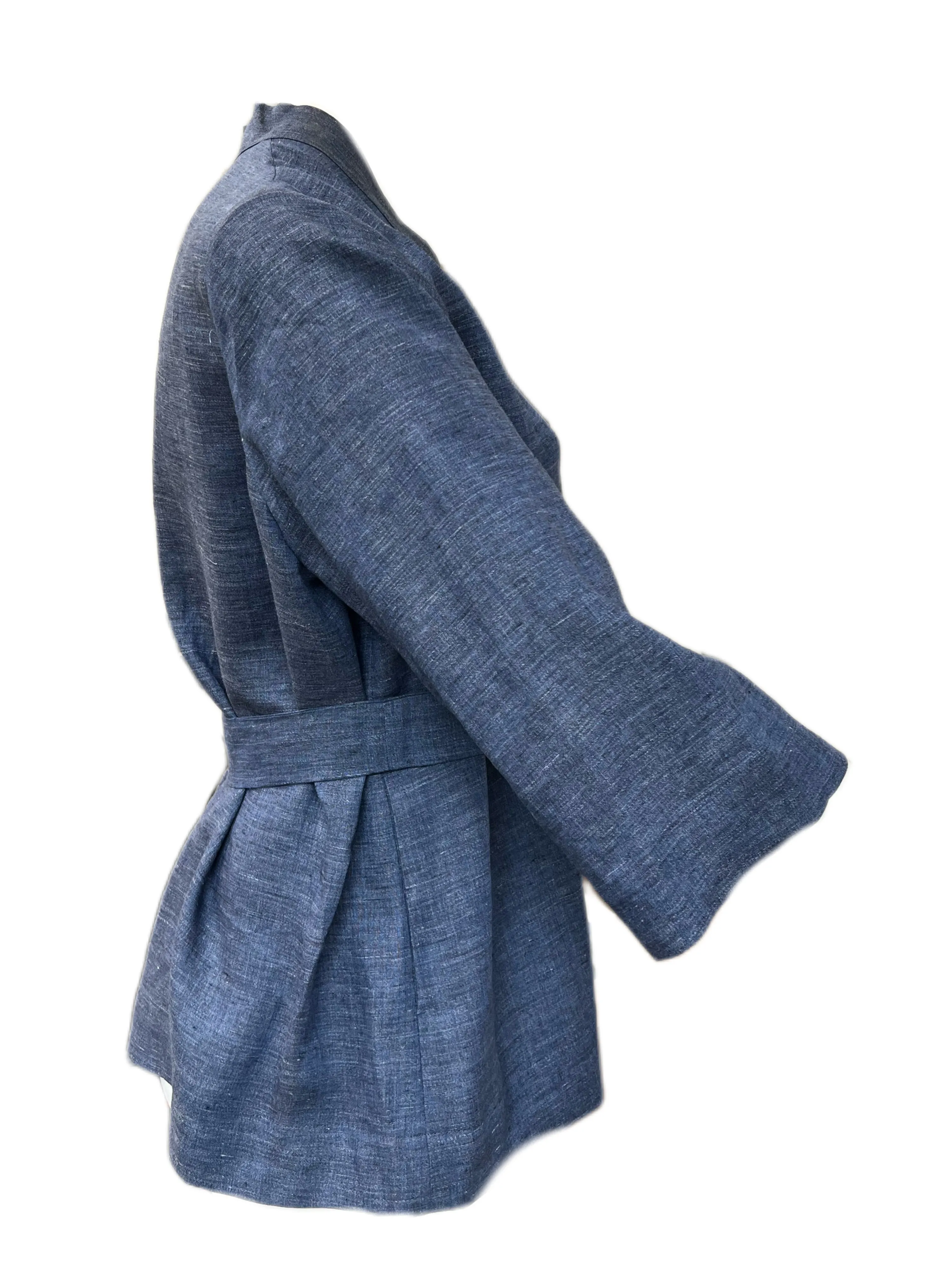 MARINA RINALDI Women's Navy Focus Flax Open Front Jacket $625 NWT