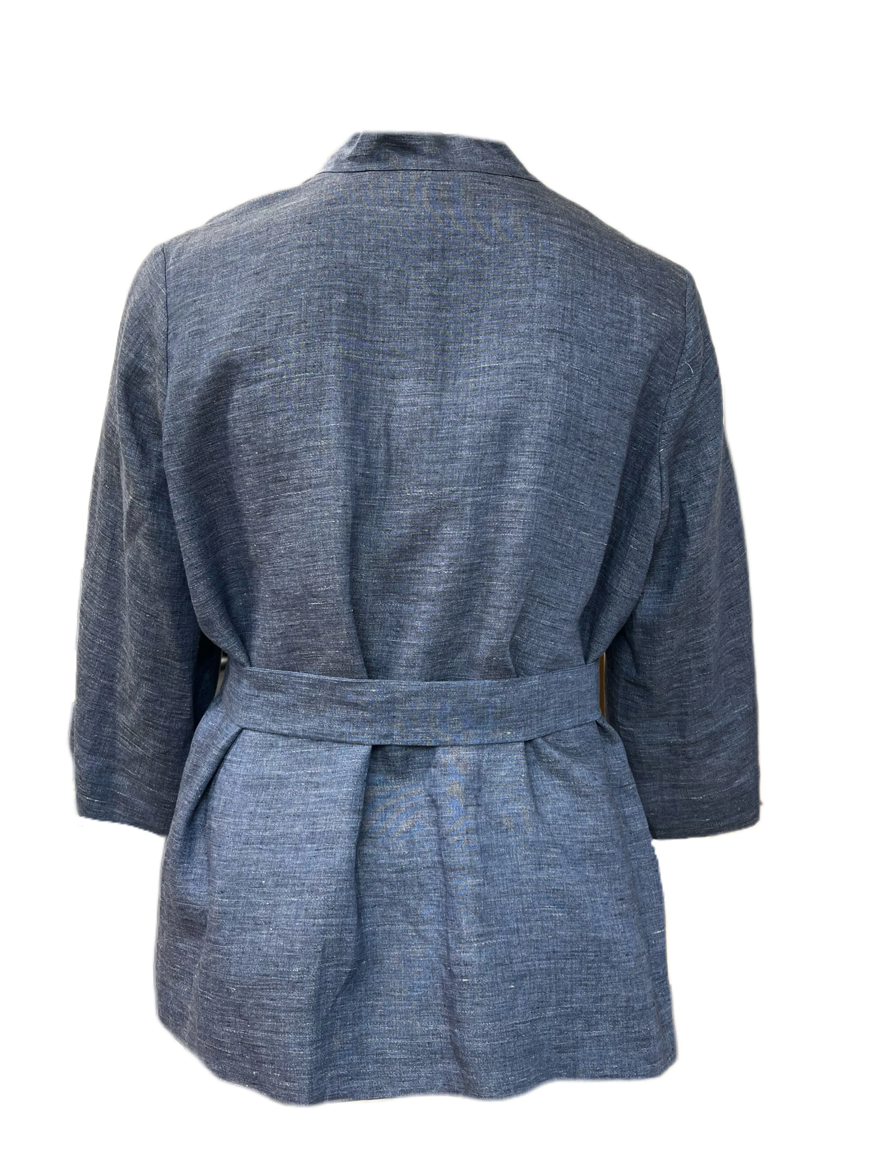 MARINA RINALDI Women's Navy Focus Flax Open Front Jacket $625 NWT