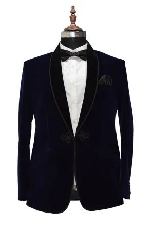 Men Navy Blue Smoking Jacket Dinner Party Wear Coats