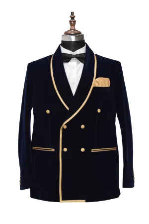 Men Navy Blue Smoking Jacket Dinner Wedding Coats