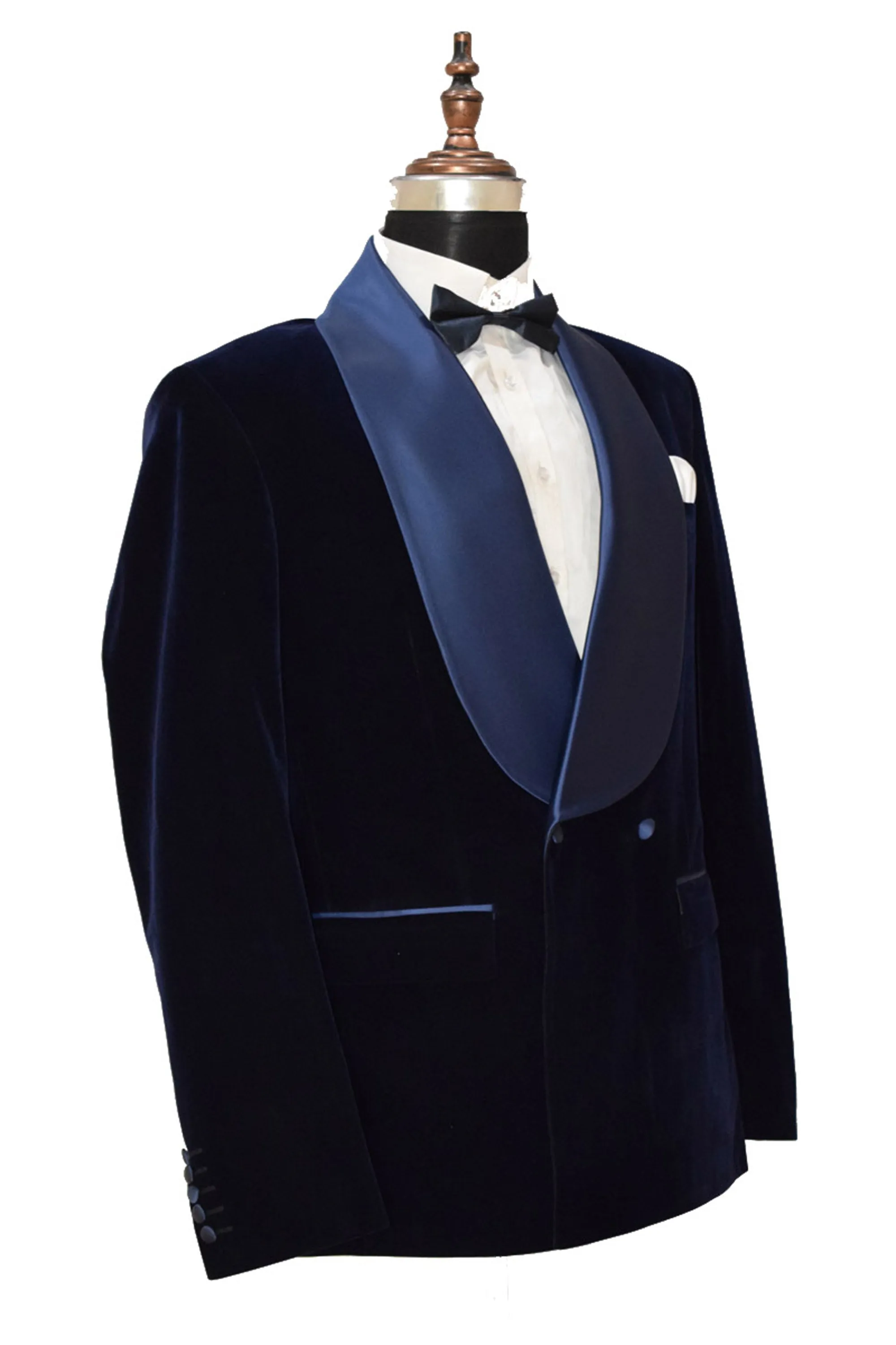 Men Navy Blue Smoking Jacket Wedding Coats