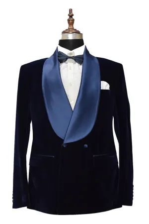 Men Navy Blue Smoking Jacket Wedding Coats