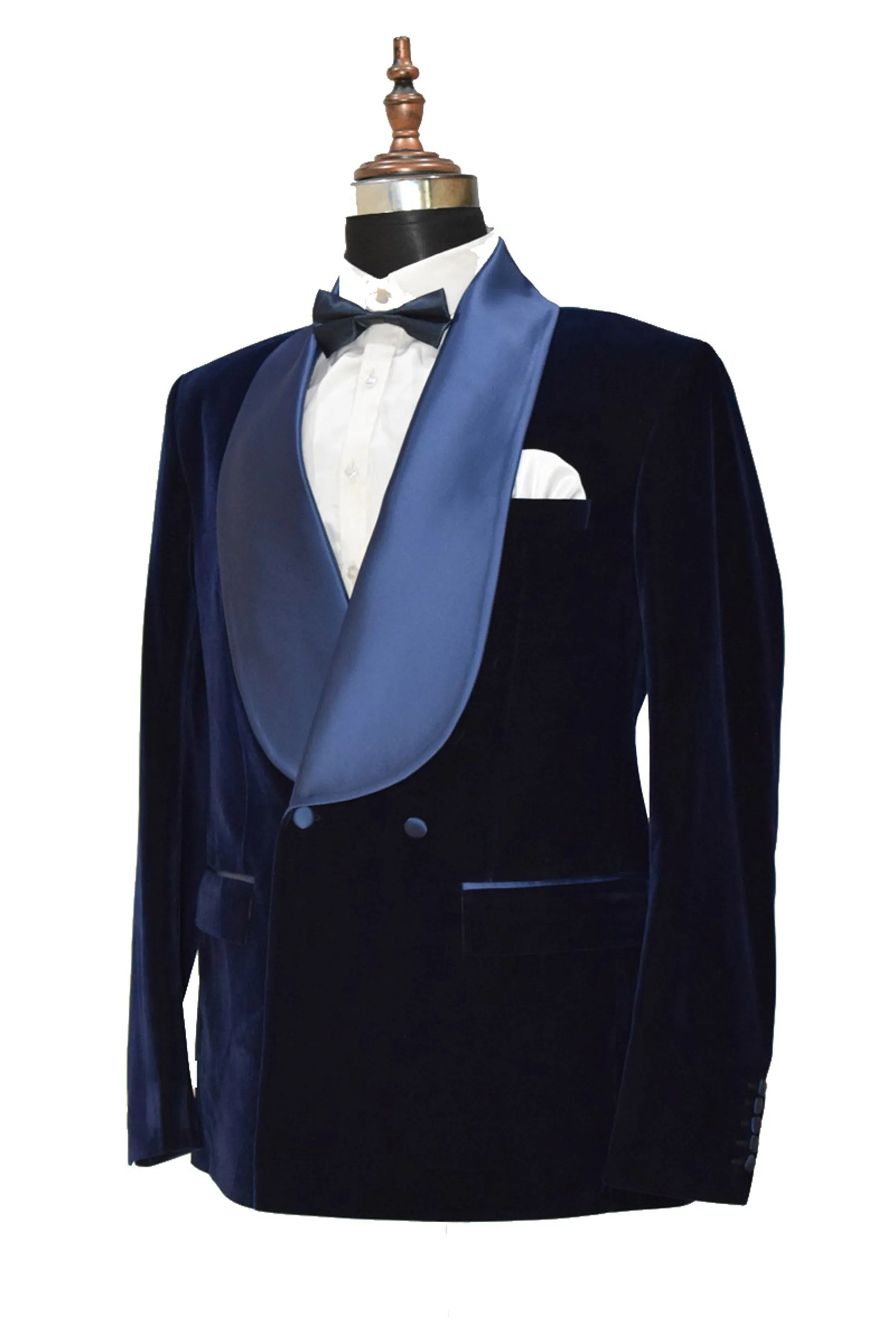 Men Navy Blue Smoking Jacket Wedding Coats