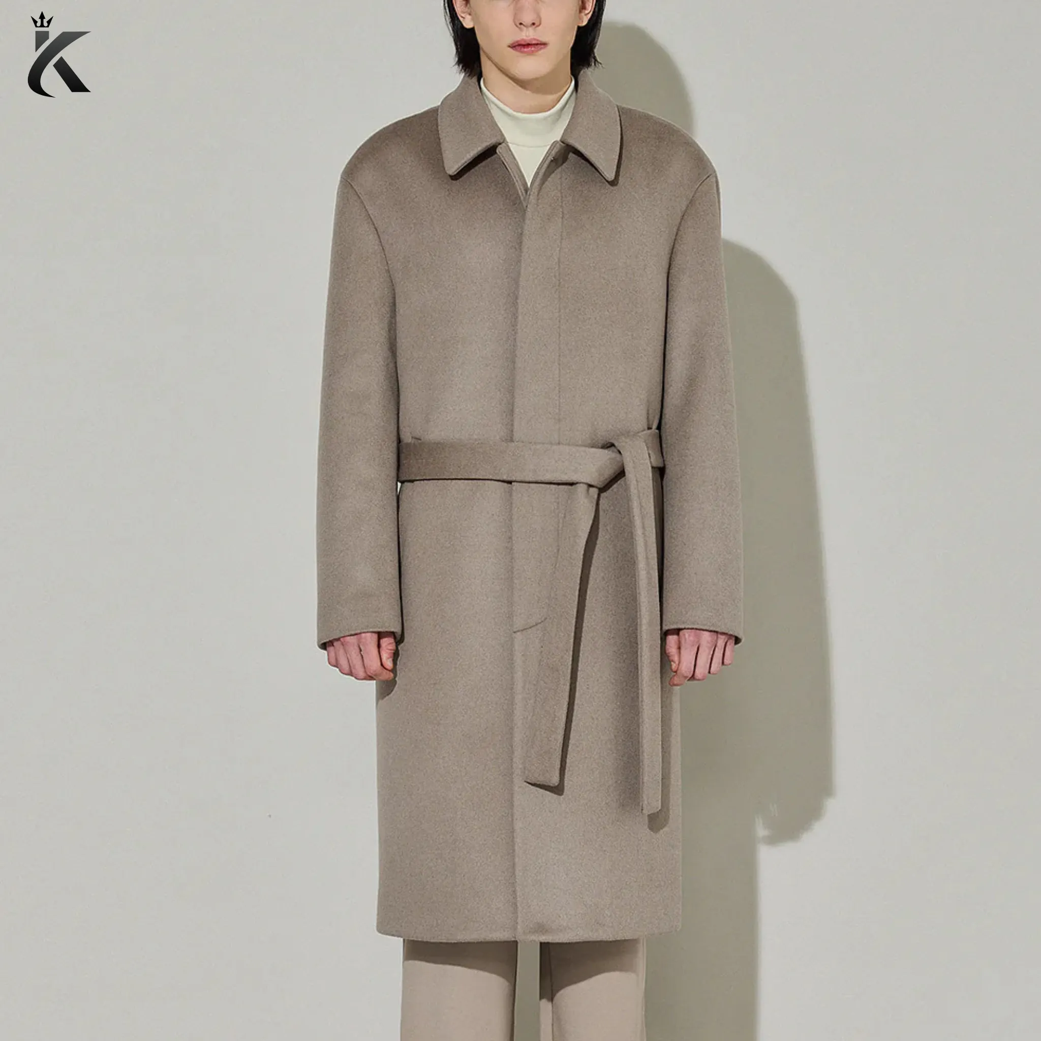 Men Single-Breasted Belted Cashmere Mac Balmacaan Long Coat - Premium Overcoat