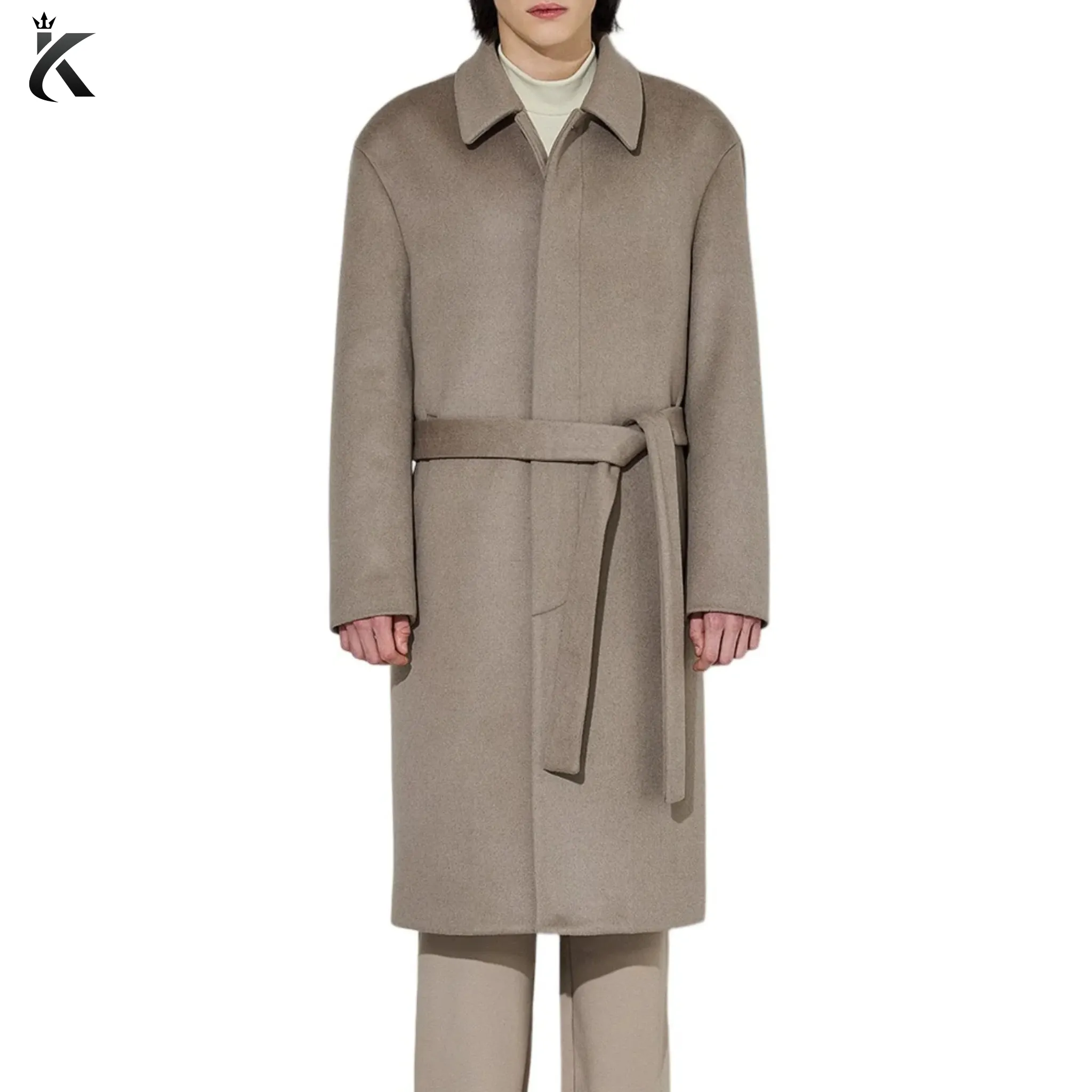 Men Single-Breasted Belted Cashmere Mac Balmacaan Long Coat - Premium Overcoat