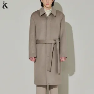 Men Single-Breasted Belted Cashmere Mac Balmacaan Long Coat - Premium Overcoat