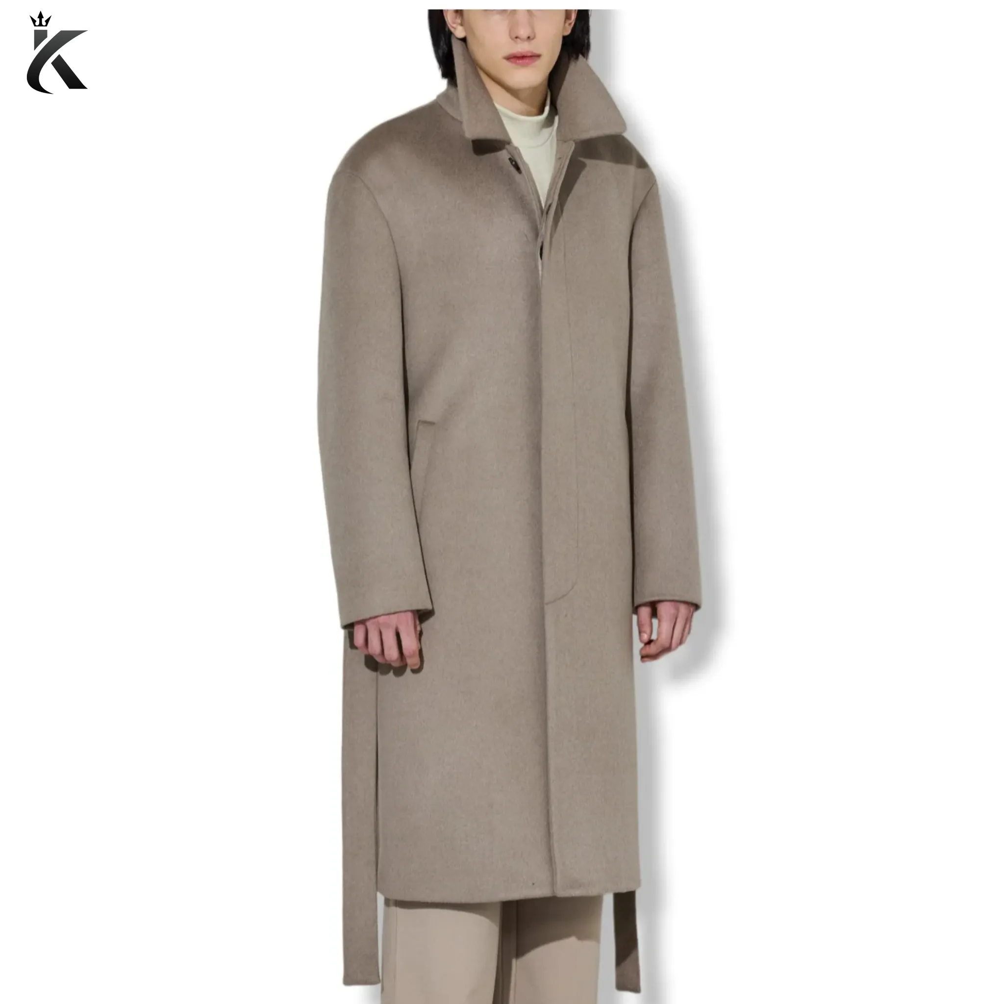 Men Single-Breasted Belted Cashmere Mac Balmacaan Long Coat - Premium Overcoat
