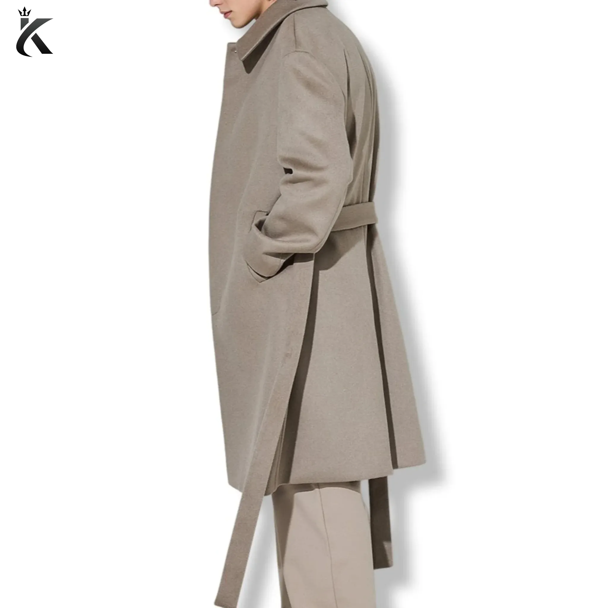 Men Single-Breasted Belted Cashmere Mac Balmacaan Long Coat - Premium Overcoat