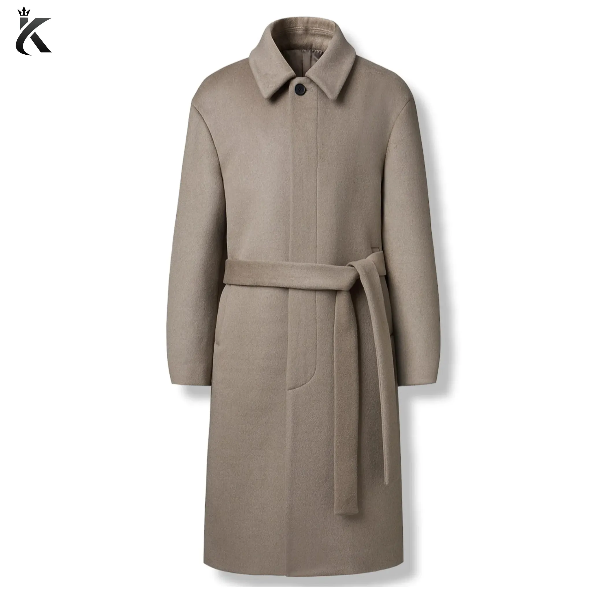 Men Single-Breasted Belted Cashmere Mac Balmacaan Long Coat - Premium Overcoat
