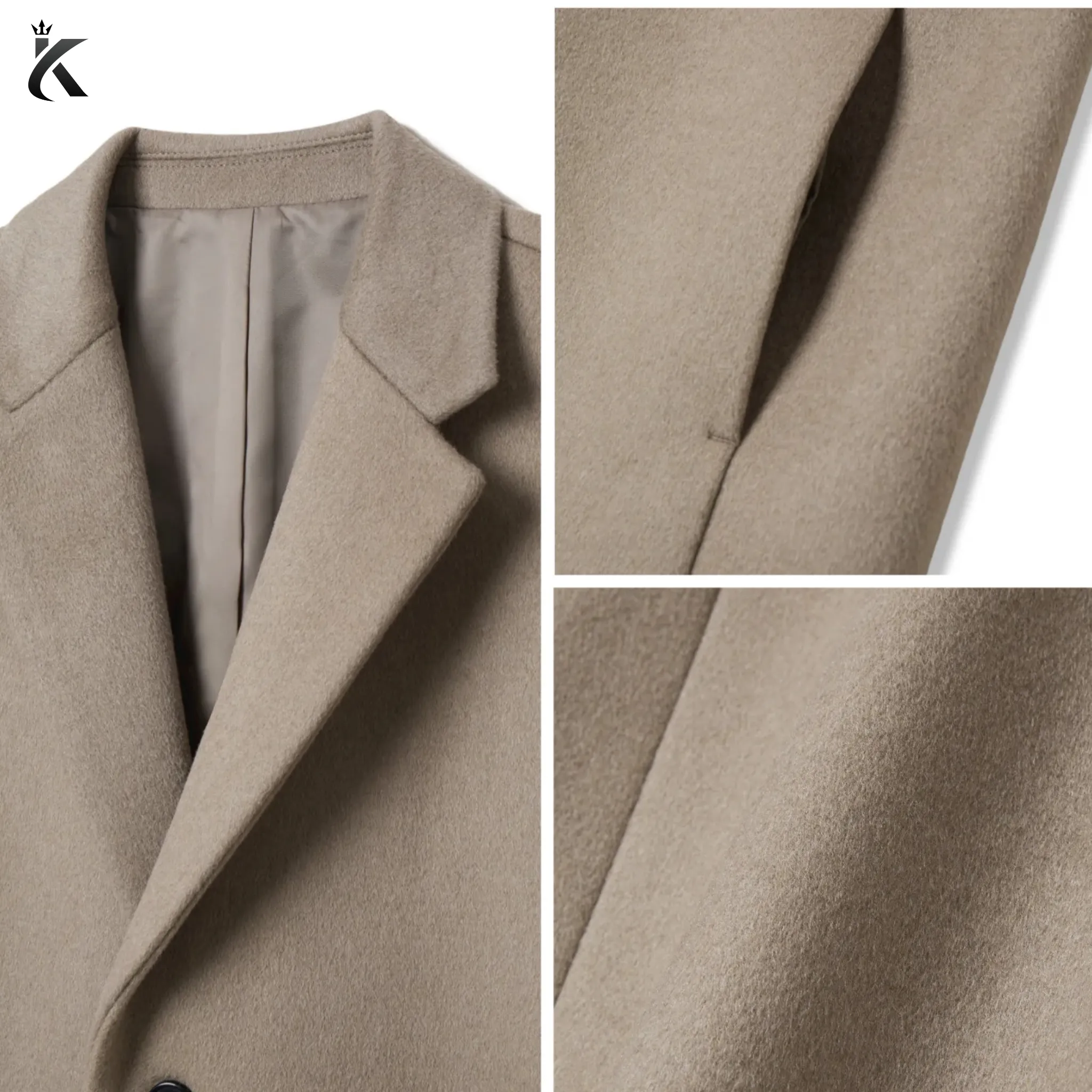 Men's Chesterfield Long Overcoat Wool & Cashmere Warm Winter Single Breasted Coat - Ash Beige and Black Trench Coat