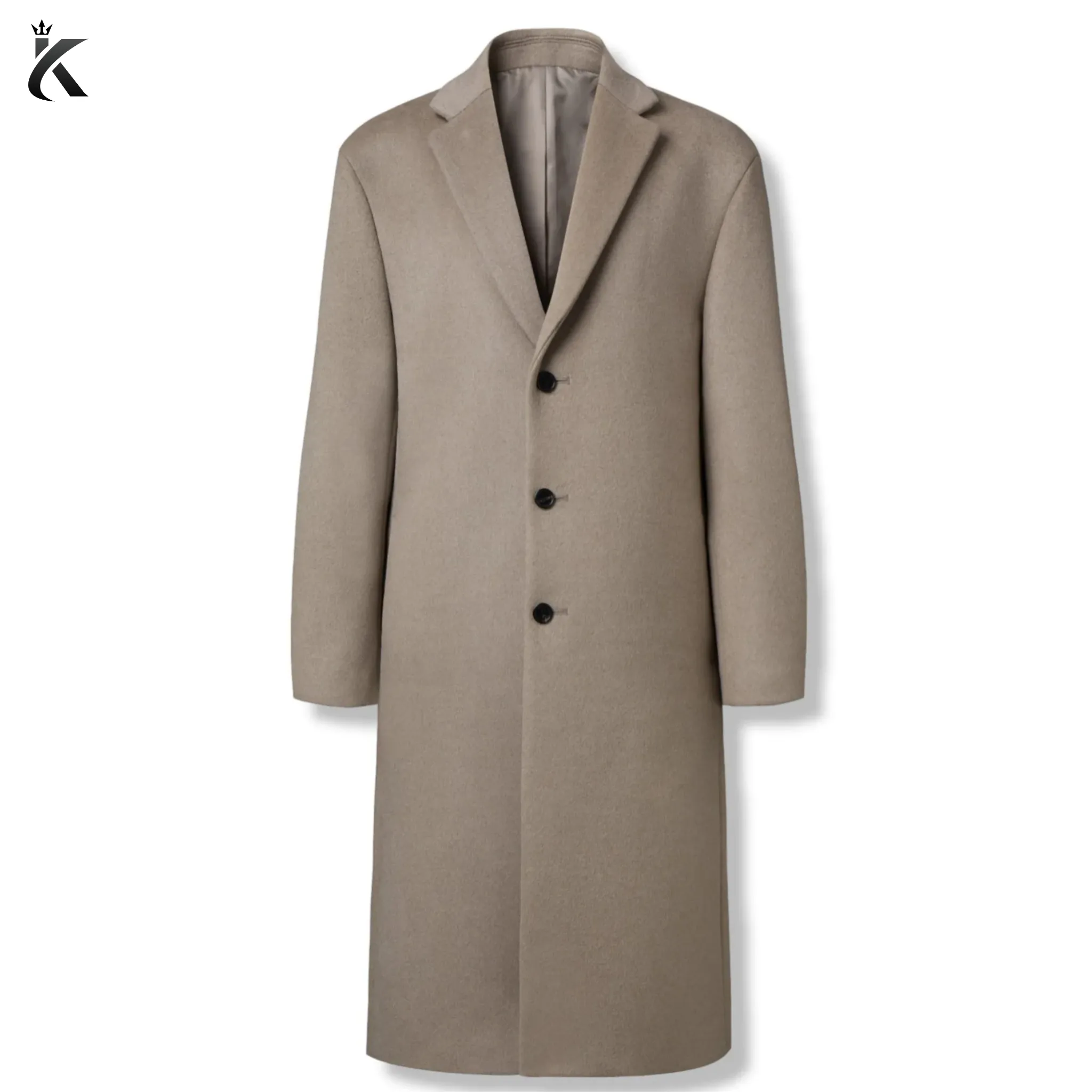 Men's Chesterfield Long Overcoat Wool & Cashmere Warm Winter Single Breasted Coat - Ash Beige and Black Trench Coat