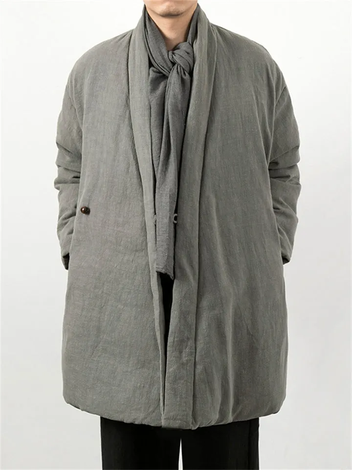 Men's Winter Plain Linen One Button Cotton Padded Coat