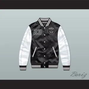 Michael Jordan 23 Paris Saint-Germain F.C. Black/ White Varsity Letterman Satin Bomber Jacket